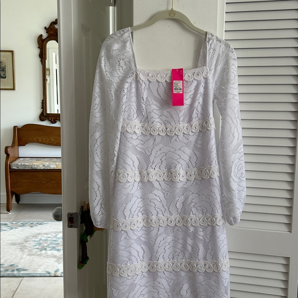 Lilly Pulitzer White Lace Long-Sleeve Square Neck Dress